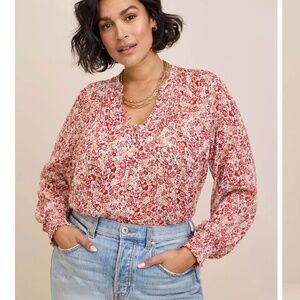 Torrid Crinkle Chiffon Smocked Blouson Sleeve Blouse Size 00X